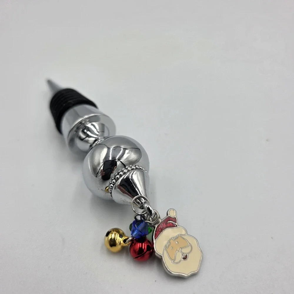 Christmas Silver Metal Wine Stopper Santa & Ornaments Charms Red Green Blue Gold